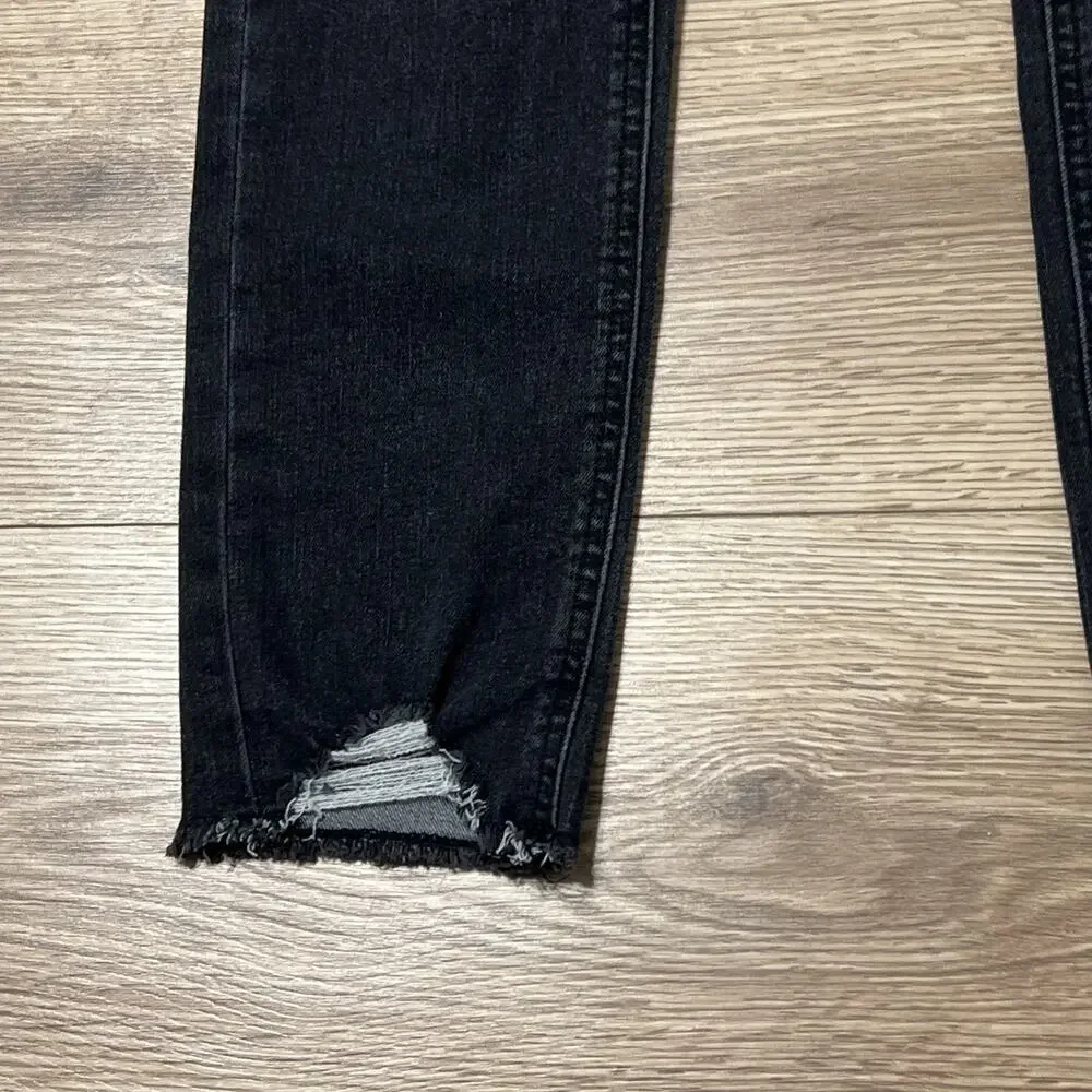 Justice Girl’s Black Washed Distressed Slim Ankle Length Jeans Size 14 (A32)